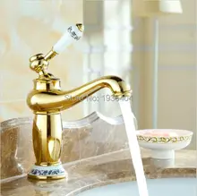Бассейна Faucets золотое покрытие медь смесители одной ручкой ванной античная смесители G1036