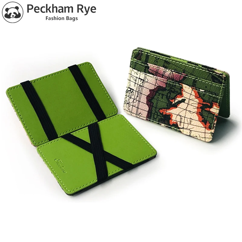 

Ultrathin Magic ID credit card holder wallet Fashion Map pattern Men Purse Slim Mini PU Leather Wallet 2019