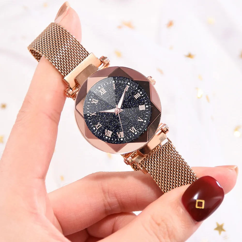 

Luxury Rose Gold Women Watch Starry Sky Magnetic Alloy Mesh Band Fashion Quartz Wristwatch Diamond Watches relogio feminino 2019