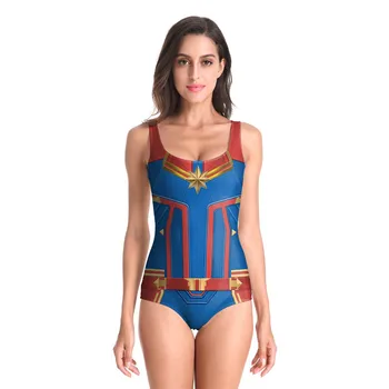 

Triangle bikini one-piece swimsuit female sexy bathing suit 3D Print Avenger Marvel Carol Danvers bodysuit women's Top Tees