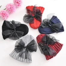 free shipping 300PCS/LOT Children Hat Girl Knit Beanie Princess Hat Winter Cap Baby Girls Hats with Bow Kids Crochet Beanies