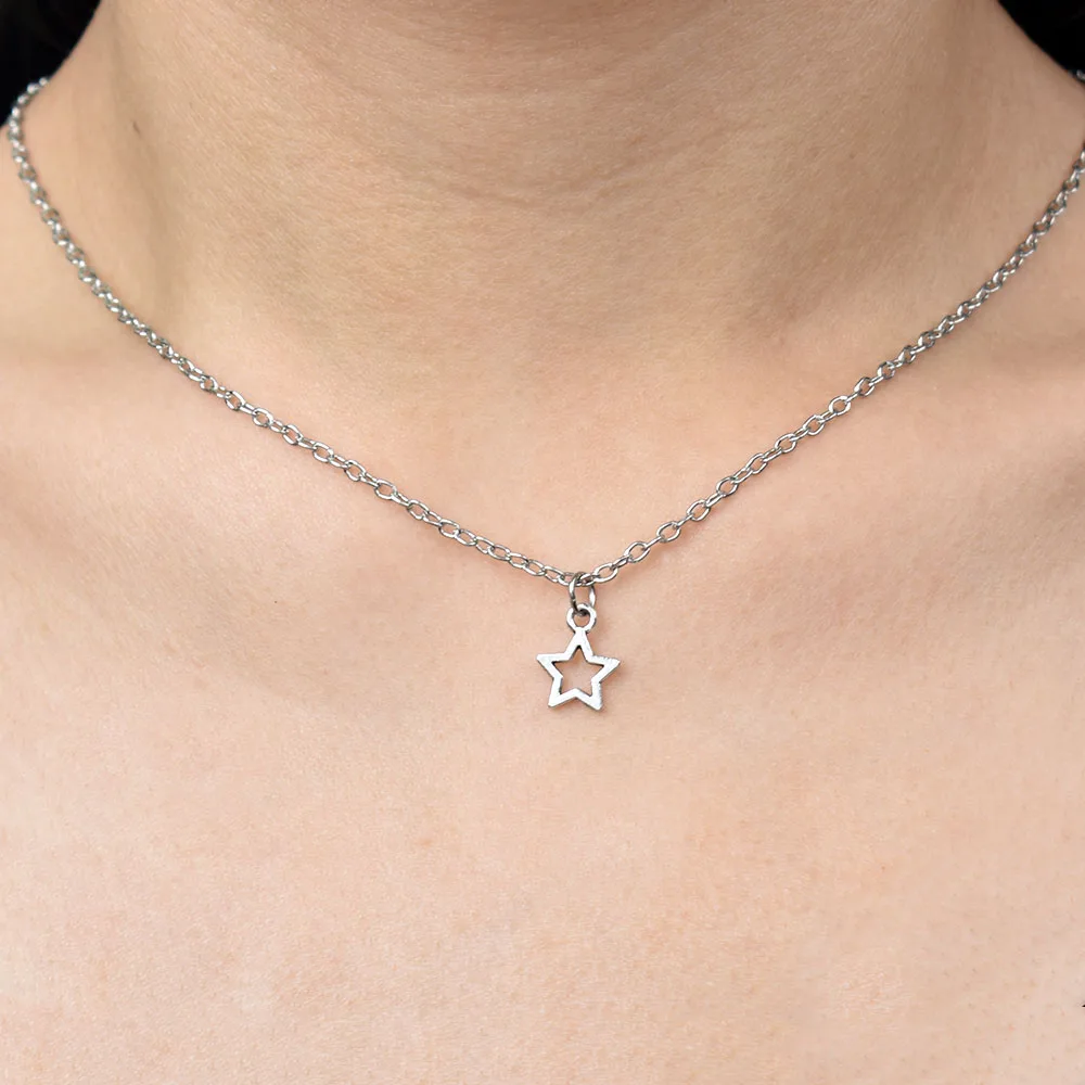 

Bing Tu Simple Jewellery Vintage Cute Small Stars Leaf Pendants Necklaces Metal Chain Choker Necklace For Women collares bijoux