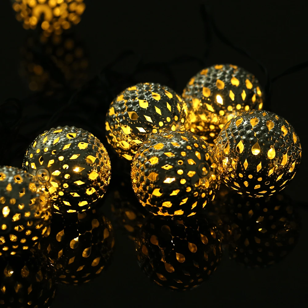 led moroccan ball string lights solar waterproof outdoor powered christmas halloween decoration wedding party led solar
