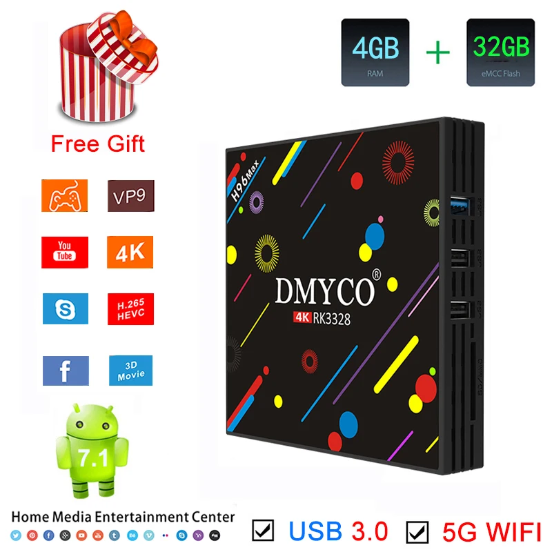 

Original H96 MAX TV BOX Android 7.1 OS 4GB 32GB RK3328 USB 3.0 Set top box 5.0 Wifi Bluetooth 4K H.265 H96 Smart TV Media Player