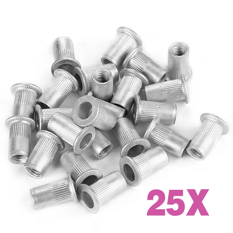 

25pcs M5 Flat Head Aluminum Rivets Nuts Threaded Inserts Nutserts Rivnut DC120