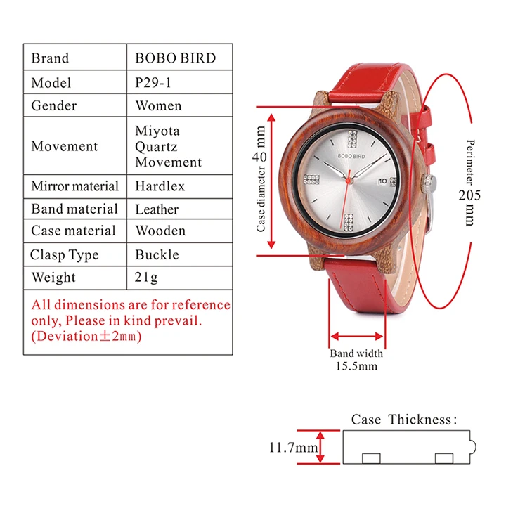 Бобо птица Марка Для женщин деревянные часы 37 мм деревянный PU ремень Наручные часы женские всего Леди Кварцевые часы relogio feminino C-P29