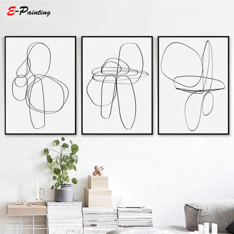 Modern Abstract Canvas Painting Simple Line Drawing Wall ...