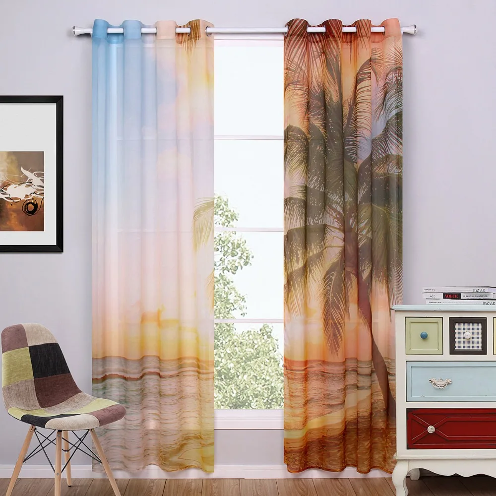 Window Curtain Living Room Blue Sheer Curtains Punching Printed Window Curtain Living Room Blue Sheer Curtains Punching Printed Hawaii Beach Screening 1piece In From Home Garden On Aliexpress