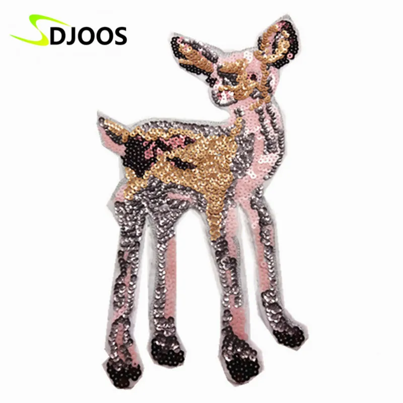 Baby Deer Custom Embroidered Patches for Clothing Biker Cartoon Sequined Iron on Patches for Clothes Tops Jeans Jackets Vest DIY