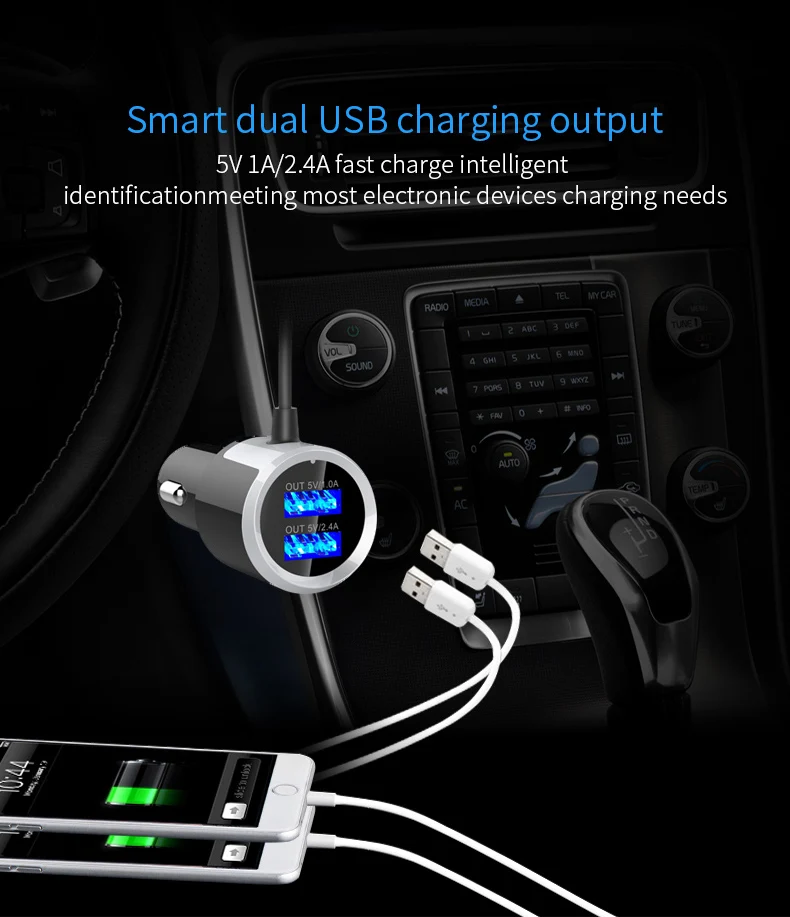Fm-передатчик Bluetooth Hands-free 2-USB быстрое зарядное устройство автомобильный беспроводной радиоадаптер
