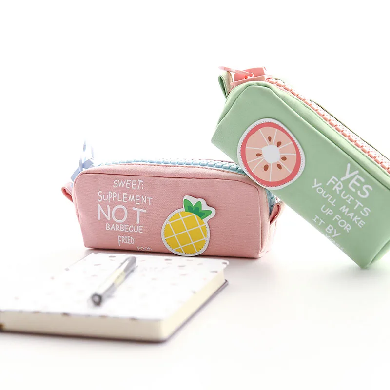 

Cute Fruits Orange Lemon Watermelon Pineapple Canvas School Pencil Case Kawaii Stationery Organizer Pouch Bag Escolar Papelaria