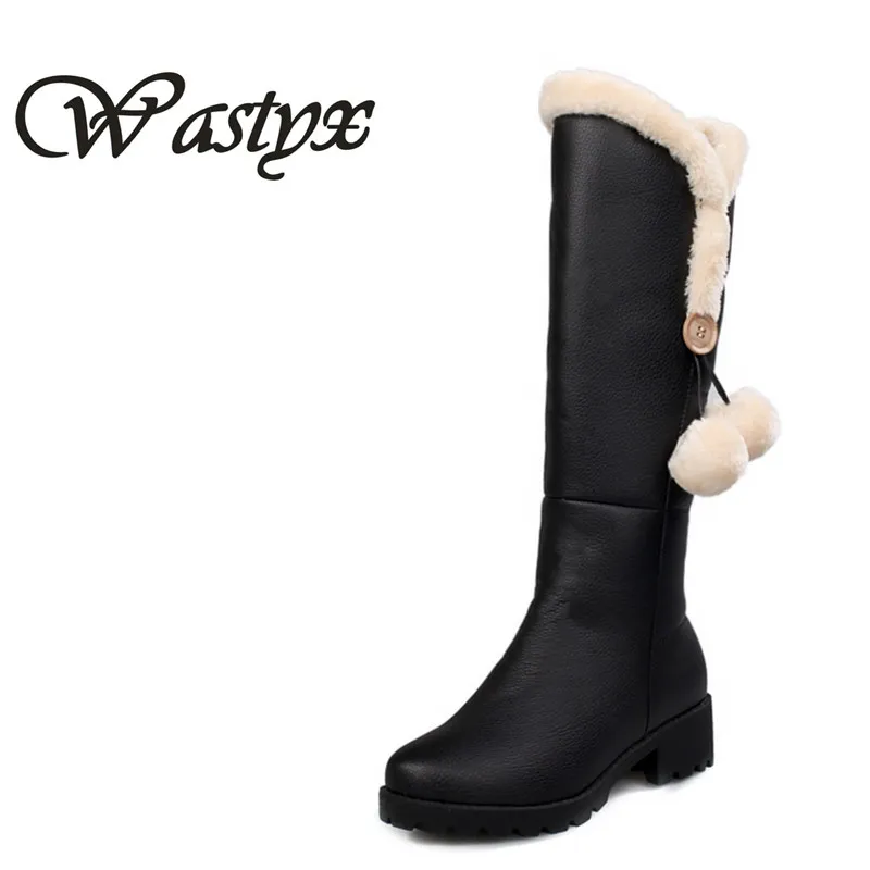 Wastyx new 2017 furry snow boots fahsion round toe women boots winter