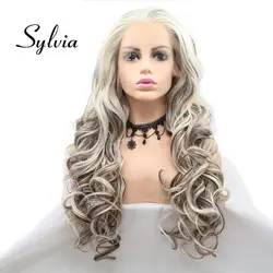 Sylvia блонд смешанные синтетические парики на шнурках спереди объемная волна средняя часть длинные термостойкие волокна волос для женщин