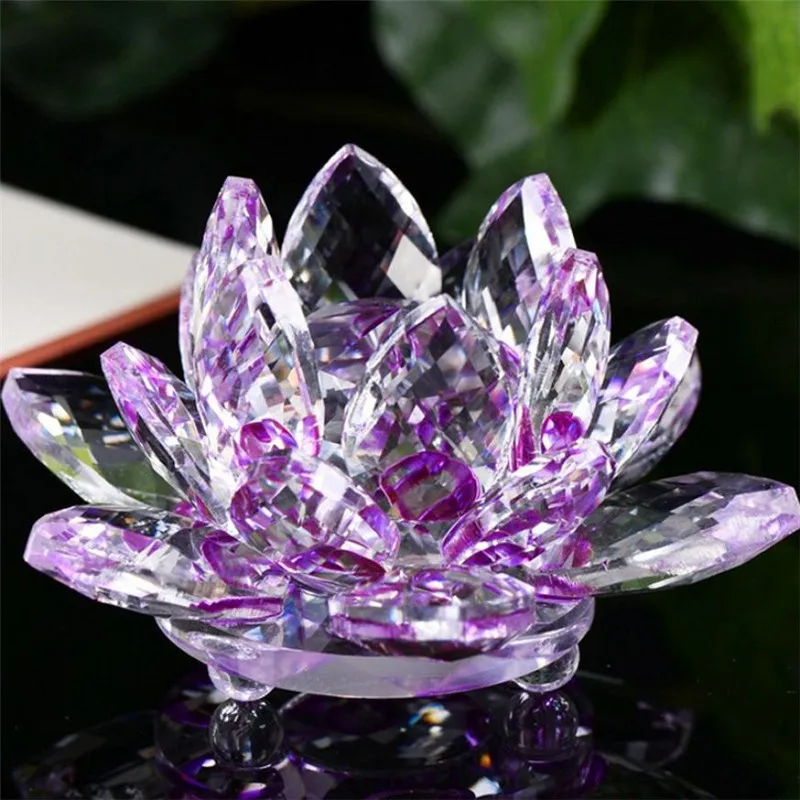 

60mm Flower Lotus Crystal Craft Feng Shui Decor Art Collection Transparent Glass Floral Lotus Table Ornament Clear Art sale