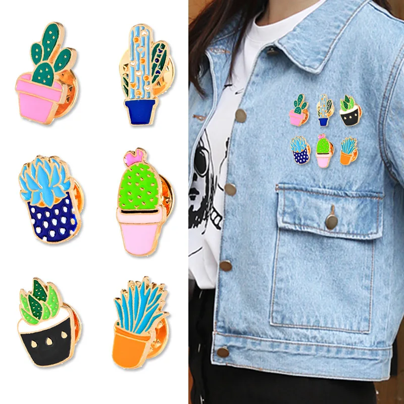 

Fashion Cartoon Potted Brooch Multicolor Fun Cactus Plant Brooch Pin Cute Lady Charm Corsage Girl Badge Gift Jewelry