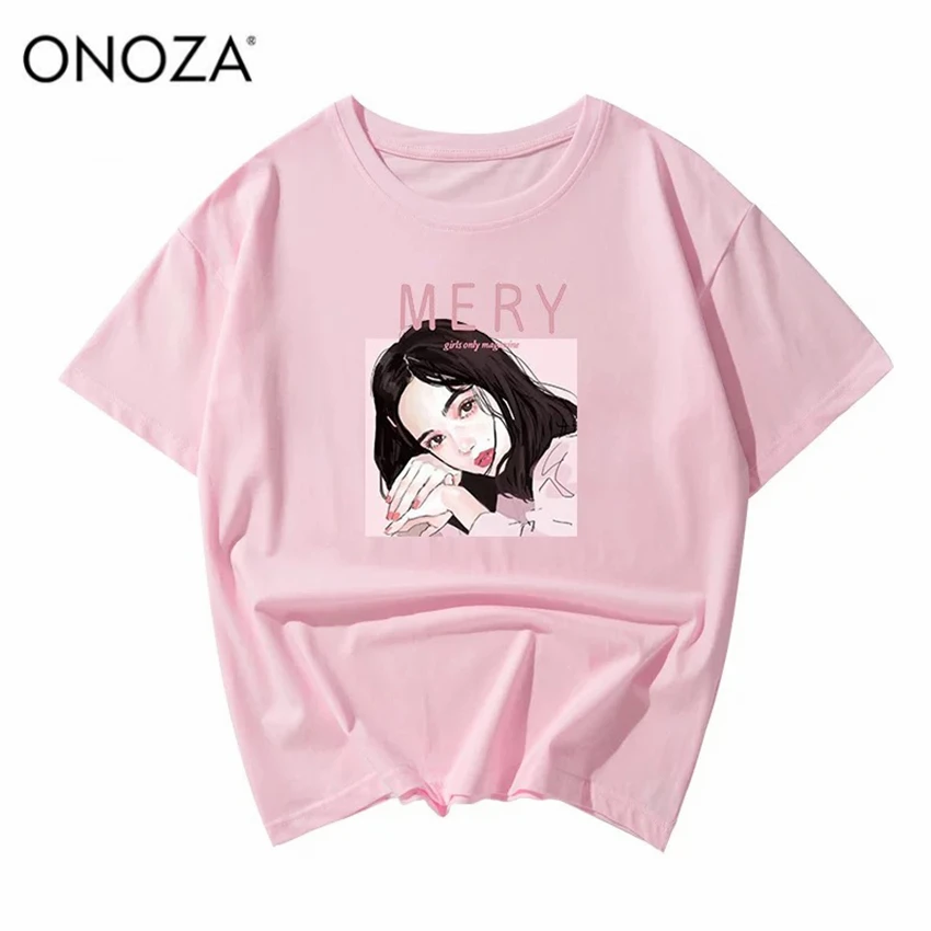 Onoza Забавные футболки корейский стиль черный Ropa De Mujer Verano Harajuku Camiseta манга Курта