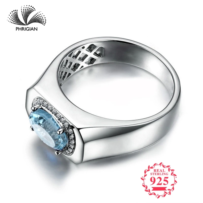 

NOT FAKE Fine Engraving Ring S925 Sterling silver Gemstone oval cut ring Women custom jewelry 925 carat Blue TOPAZ RING