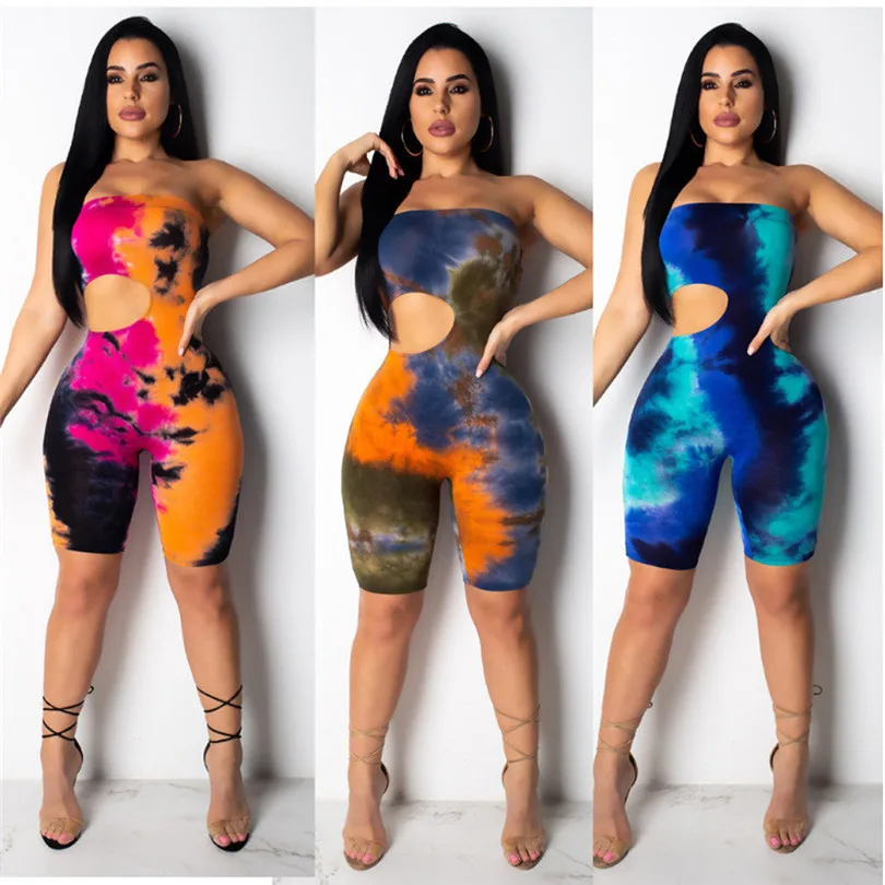 New Women Summer Casual Print One shoulder Halter Sleeveless One-piece Trousers Playsuit Sports Athletics Dropshipping #4A29 (1)