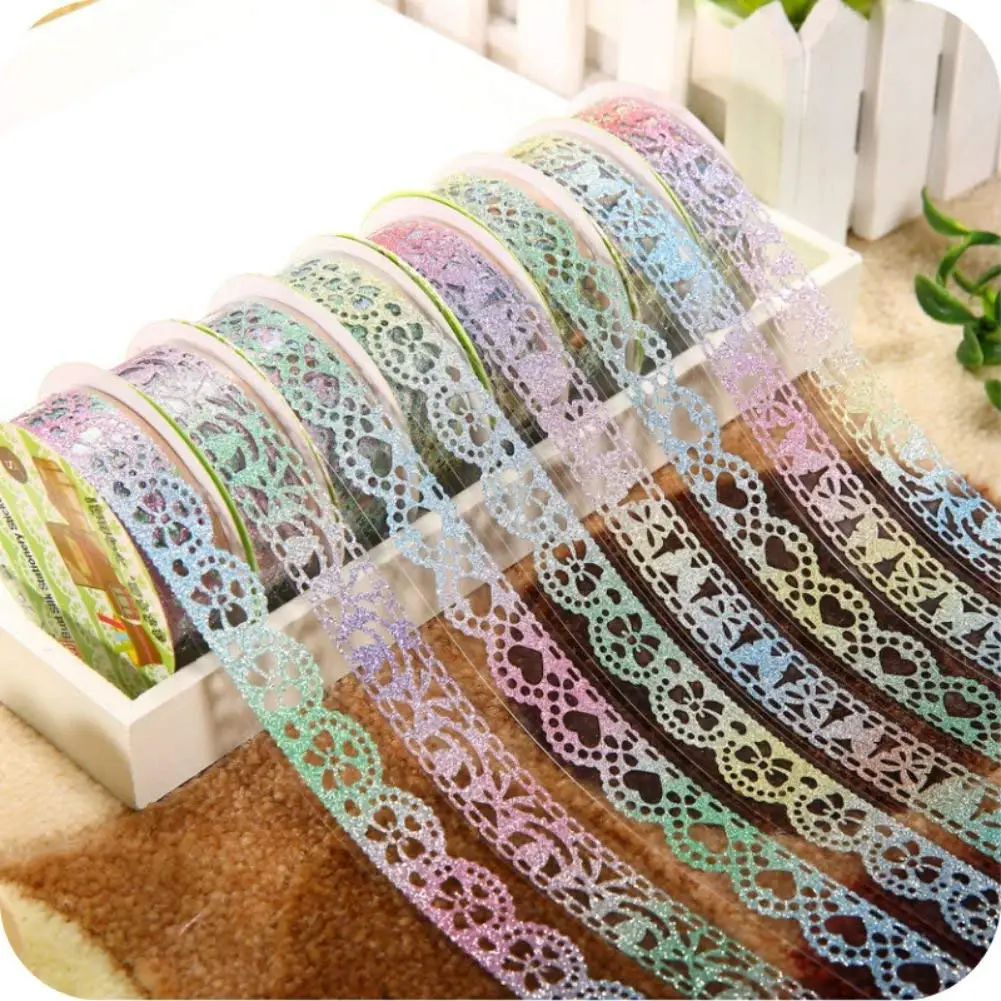 ZLJQ 6 Rolls Christmas Lace Pattern Glitter Bling Self adhesive Tape
