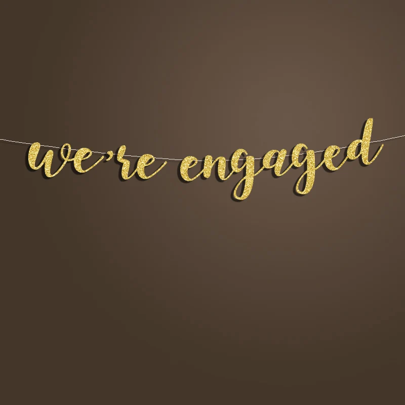 we re engaged banner silver gold glitter letter sign backdrop bridal