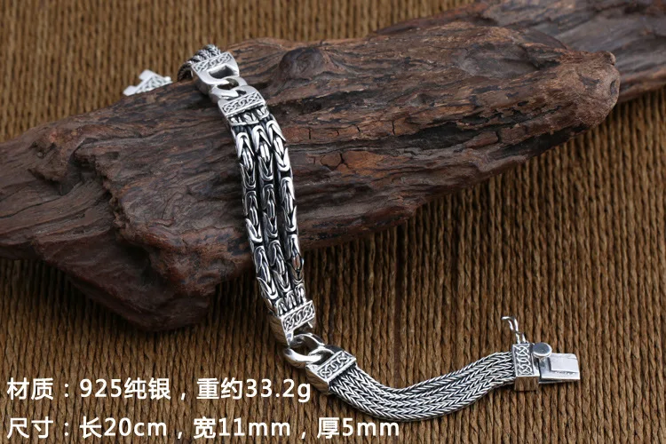 S925 Стерлинговое серебро, ювелирные изделия для мужчин и женщин, Модный Ретро тайский серебряный браслет с пряжкой в полоску