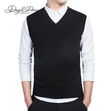 DAVYDAISY новинка осень хлопок сплошной Повседневный v-образный вырез мужские свитера жилет пуловеры без рукавов, приталенная кофта SW-002