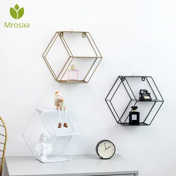 

Iron Hexagonal Wall Shelf Wall Mounted Storage Rack Organization For Kitchen Bedroom Home Decor Kid Room DIY Decoration Holder