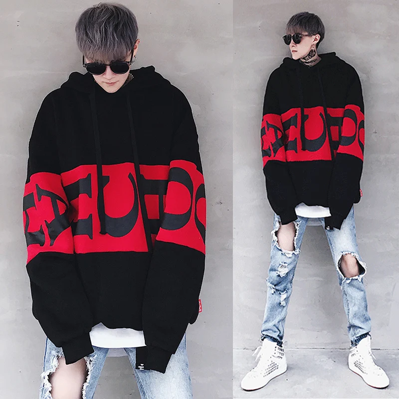 

Mr.nut country tide hip hop hooded hooded youth plus velvet letter printing Harajuku style loose tide men's hoodie