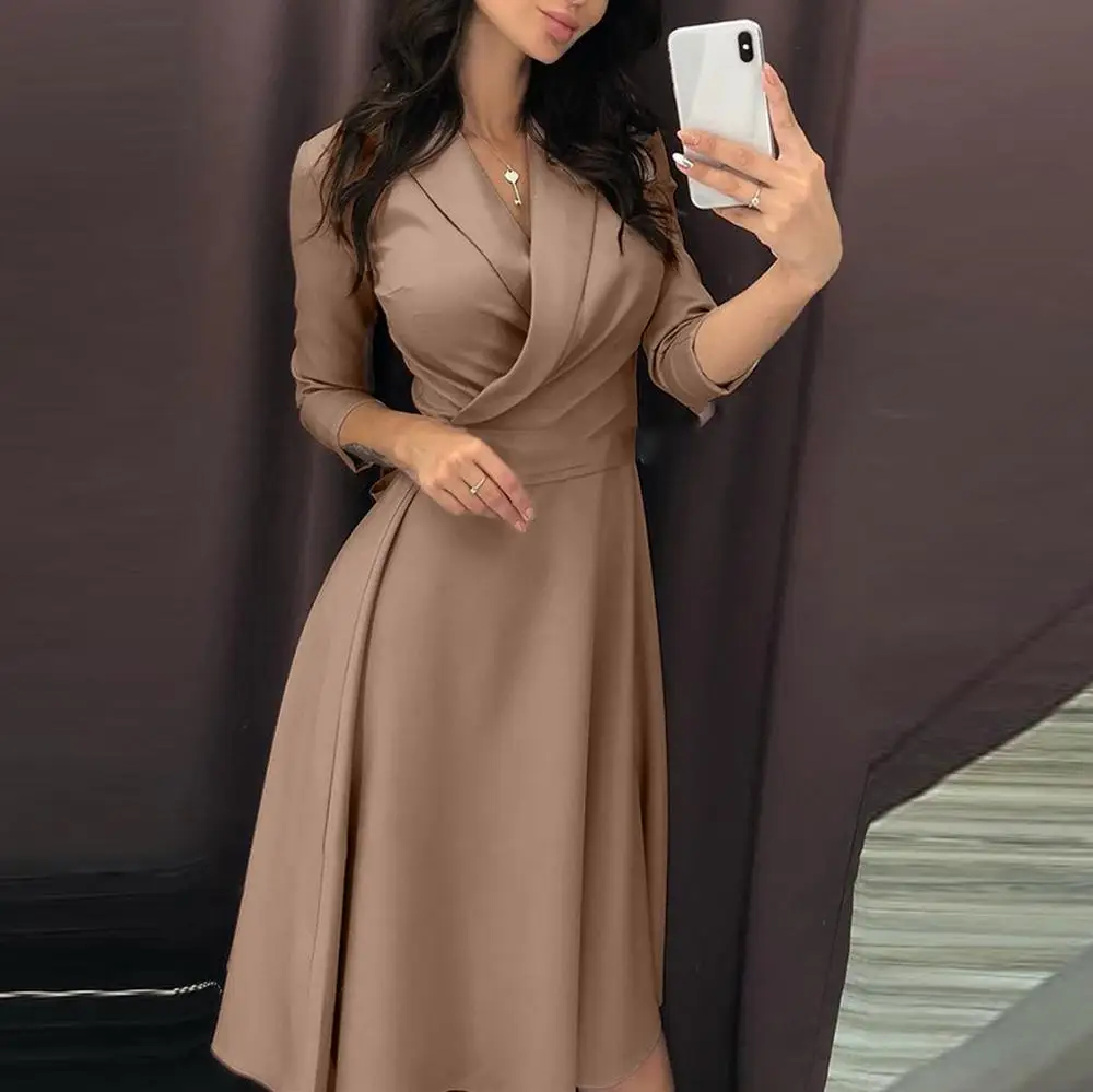 Women's Shirt Dress Solid Color Turn-down Collar V-Neck High Waist Long Sleeve Dresses Ladies Casual Lace Up Dress #20 Women's Shirt Dress Solid Color Turn-down Collar V-Neck High Waist Long Sleeve Dresses Ladies Casual Lace Up Dress #20