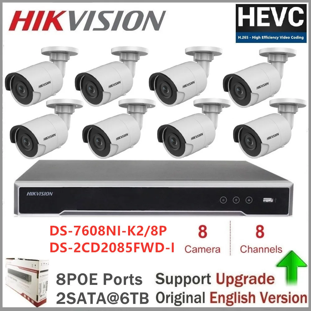 

Hikvision Video Surveillance Embedded Plug & Play NVR H.265 2SATA 8POE + DS-2CD2085FWD-I 8MP IR Fixed Bullet Network IP Camera