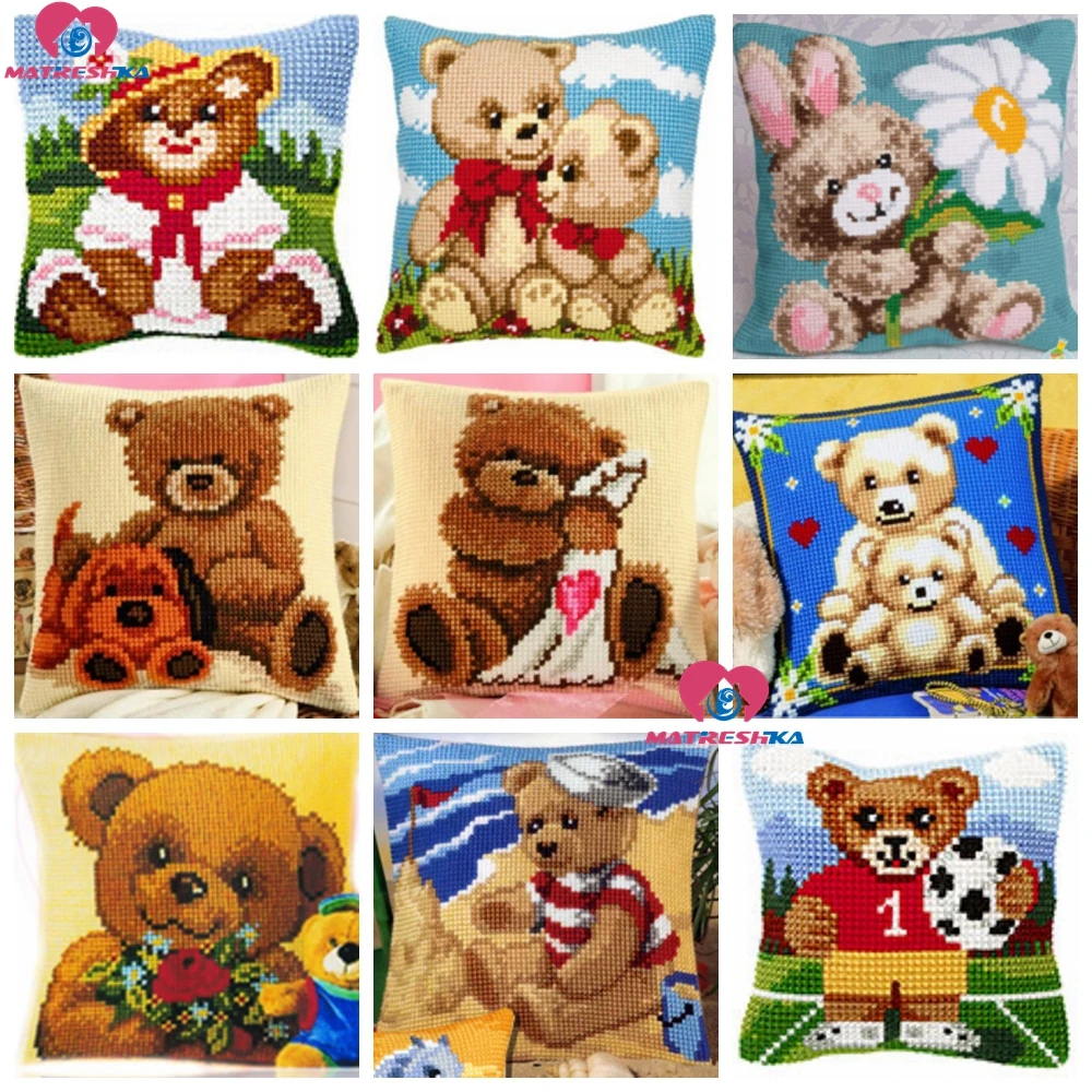

cross stitch pillow Cross Stitch Patterns Bear Art DMC Counted Diy Handmade cross stitch canvas printed embroidery needlework