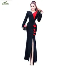 Winter ladies new fashion dress lotus leaf was thin waist Slim split fishtail dress casual long-sleeved clothing dress OKXGNZ