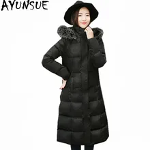 AYUNSUE Модная белая куртка на утином пуху женские длинные парки натуральный Лисий меховой воротник с капюшоном теплое зимнее пальто casaco Inverno WXF318