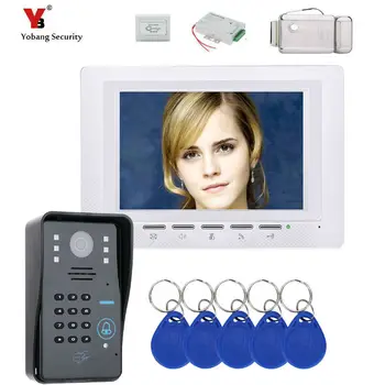 

Yobang Security 7" RFID Password Video Door Phone Intercom Doorbell With ID Keyfobs + Electric Lock+ Power Supply+ Door Exit