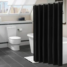 Cortinas de ducha de Color negro moderno, tela resistente al agua, Color sólido, para baño, bañera, gran cubierta de baño ancha, 12 ganchos