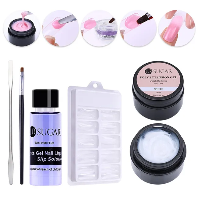 Set 8 Ur Sugar 15 мл полигель для наращивания ногтей набор полигелей Кристальный акриловый раствор для выскальзывания жидкий строительный Гель-лак для ногтей набор кистей - Цвет: Set 8