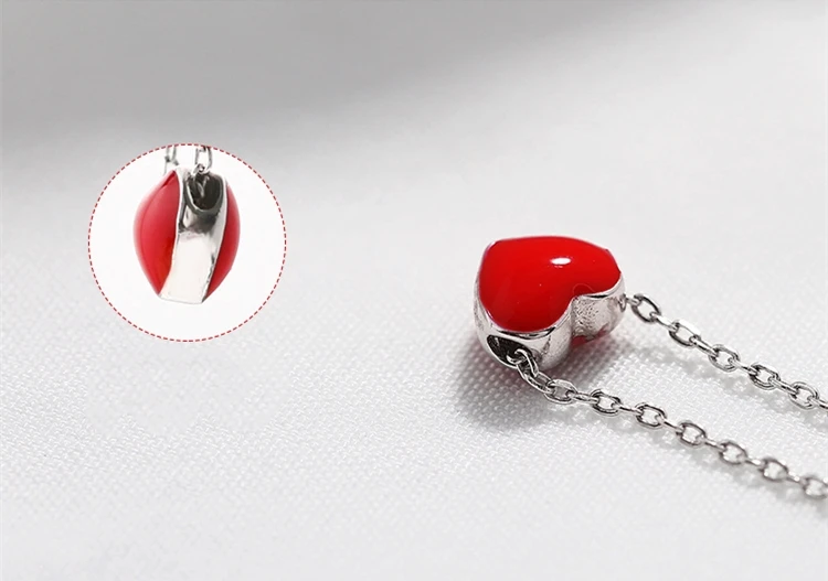 Свежее сладкое милое Сердце Красная цепочка ключицы 925 пробы Серебряное темпераментное модное женское ожерелье SNE044