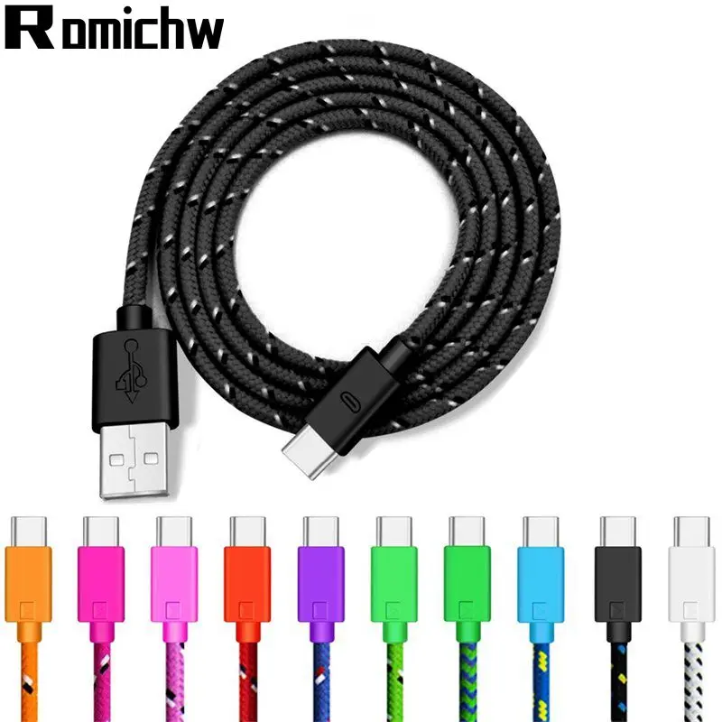 

Romichw Fast Charging Type-C USB C Mobile phone cables Nylon Braided cable 1M/2M/3M USB C Cable Fast Charge For Samsung Huawei