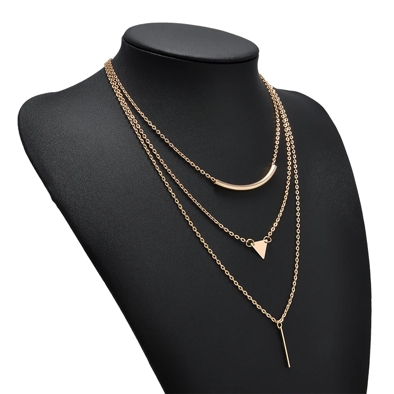 Модное 3 слойное треугольное ожерелье из цепей короткое с цепочкой|fashion jewelry|jewelry