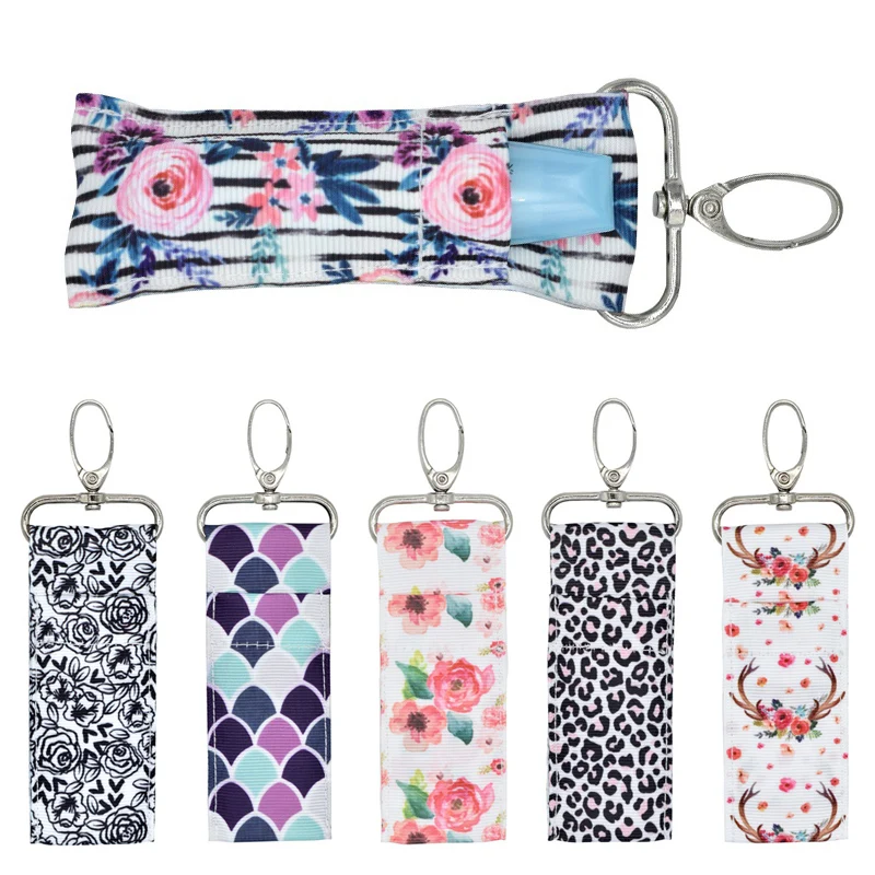Women Girls Fashion Storage Chapstick Lipstick Holder Pouches Bag Key Ring Printing Striped Floral Keychain Portable | Украшения и