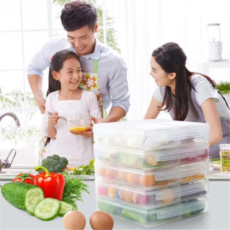 

Plastic Food Storage Box Sealed Crisper Can Preservation Box Kitchen Fruit Tableware Drain Drying Box Refrigerator Organizer