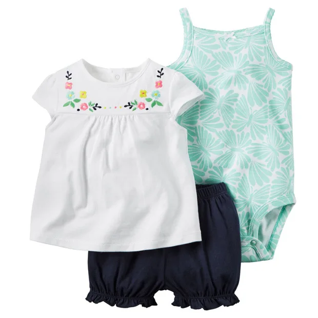 Летняя одежда для маленьких девочек, футболка+ шорты+ боди, комплект одежды из 3 предметов для маленьких девочек - Цвет: AS THE PHOTO 04