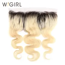 Wigirl волосы бразильские Remy человеческие волосы Ombre 1b/613 блонд 13*4 Кружева фронтальное закрытие уха до уха волнистые швейцарские кружева