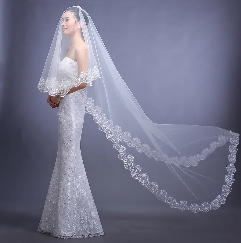 2016 новый multi-layer bridal veil 3 м длинный отрезок Корейский свадебное платье фата кружева завесу задней новый свадебные аксессуары