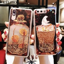 Kelibo cubierta Quicksand para iPhone X 7 8 oso teléfono carcasa para iPhone 6 6s Plus XR XS Max Bling dinámico Mar soleado niña lindo