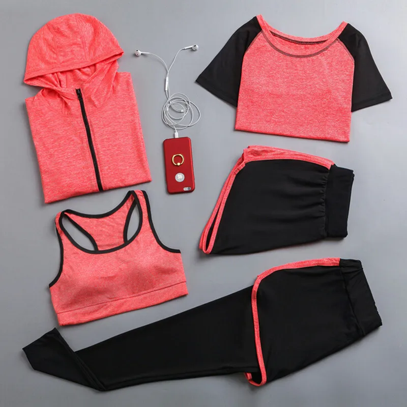 Hot sale women quick dry yoga sets yoga jacket+t shirt+bra+shorts+pants fitness gym clothing womens sports running soft sets sports bra set gym workout set yoga pants set yoga set sports set shorts fitness set sportswear set sports set
