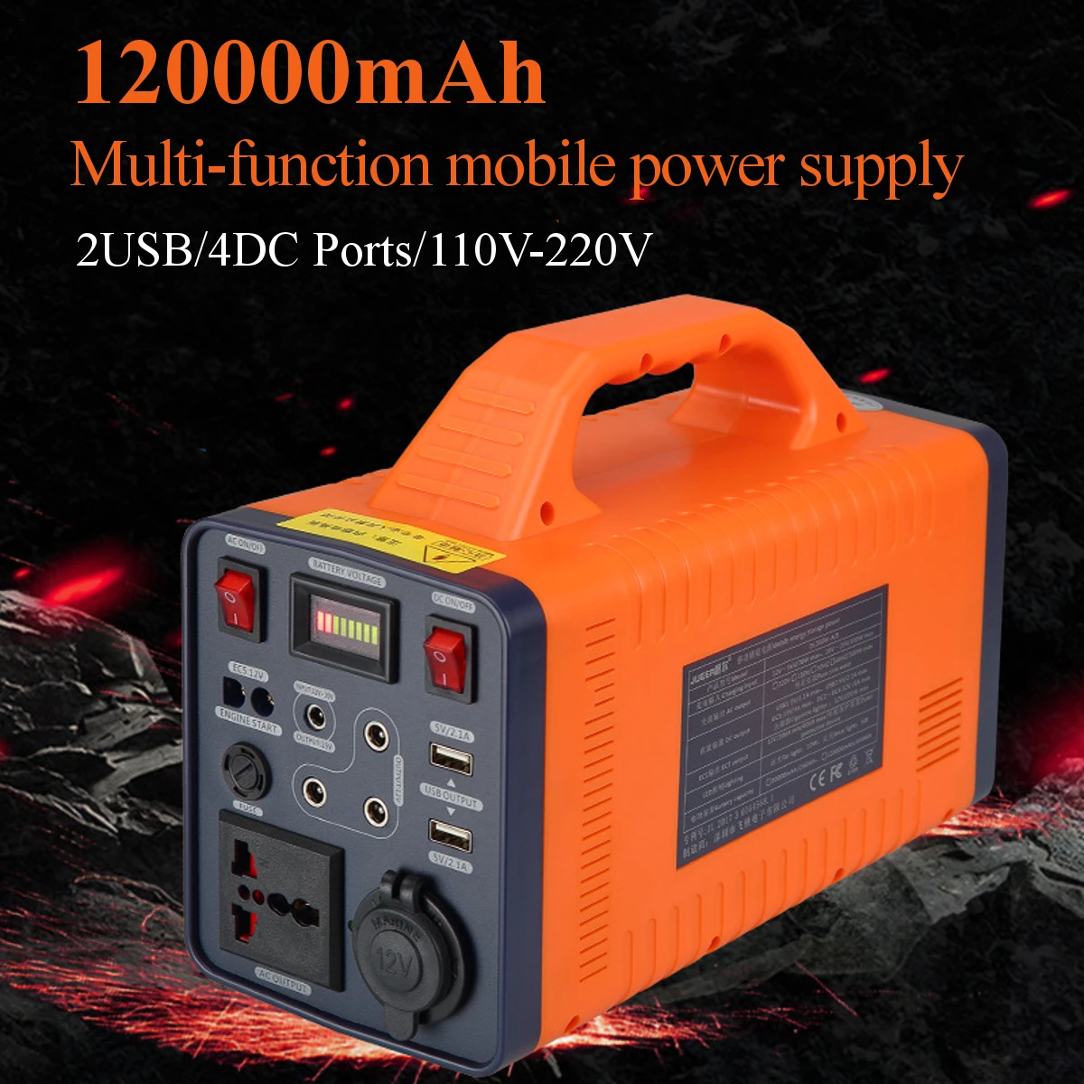 120000mAh 444Wh 300W Portable Solar Power Storage Generator Inverter Camping Light Multifunction Portable Mobile Power Supply