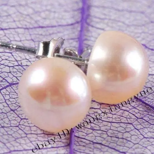 

00 FREE SHIPPING dBig 11-12mm Genuine Natural Pink Akoya Pearl Silver Stud Earrings AAA+