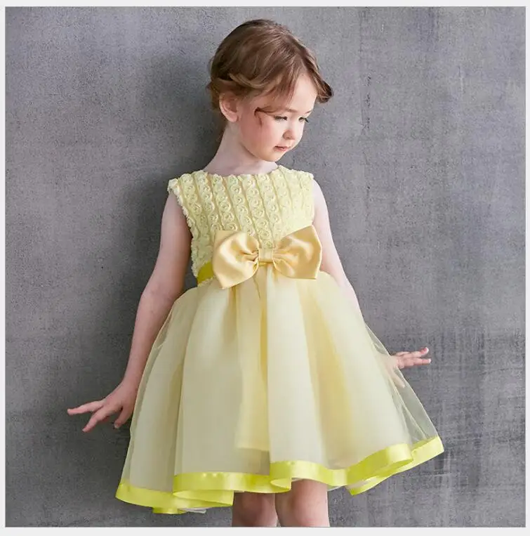 

children girls lace tulle dress kids sweet solid lace dress with bows on the waist little girls princess tutu dress
