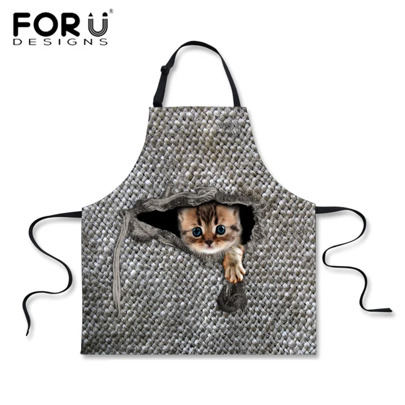 

FORUDESIGNS Kitchen Apron 3D Animal Cute Cat Owl Printing Chef Aprons for Men Women Cleaning Tool Cute Lady Sleeveless bbq Apron